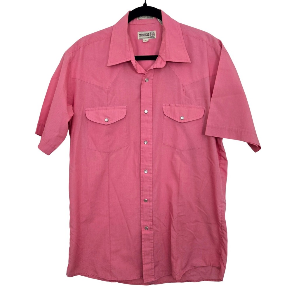 Sheplers Western Shirt‎ Men L Pink Pearl Snap Short Sleeve Cowboy Rodeo Festival
